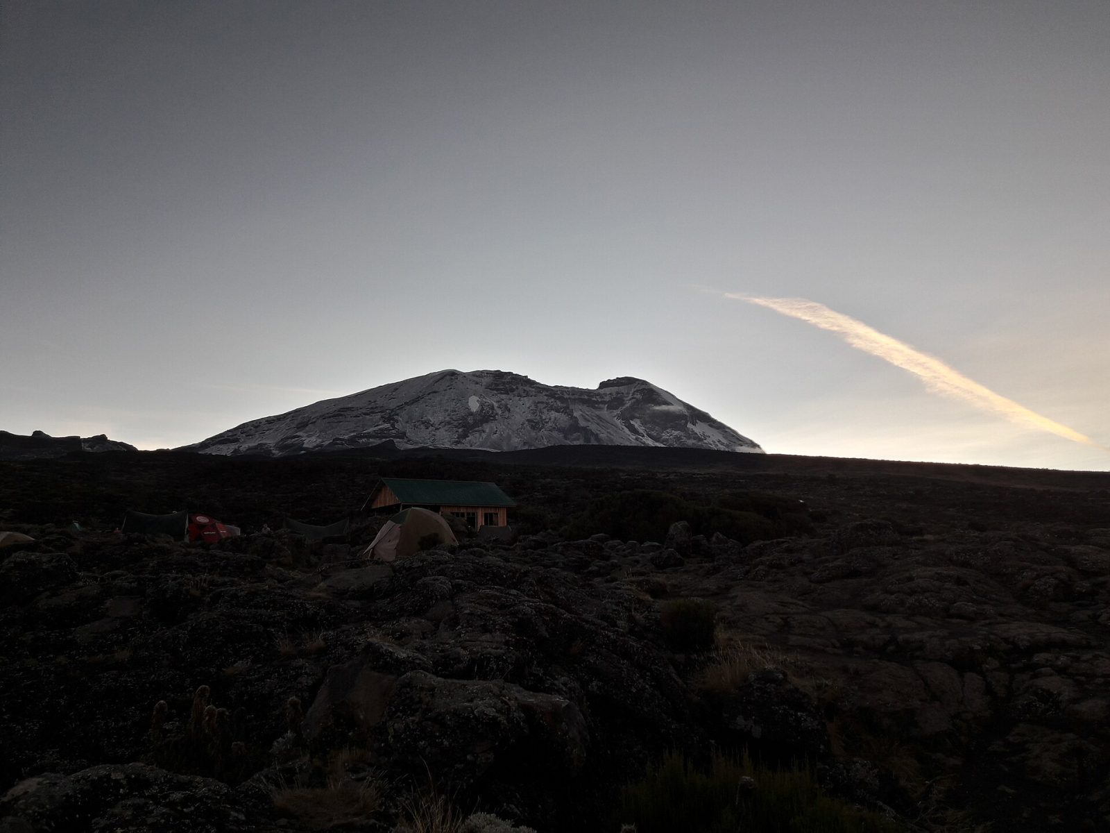 Sunrise over Kibo from Shira 1 Camp on the Lemosho Route