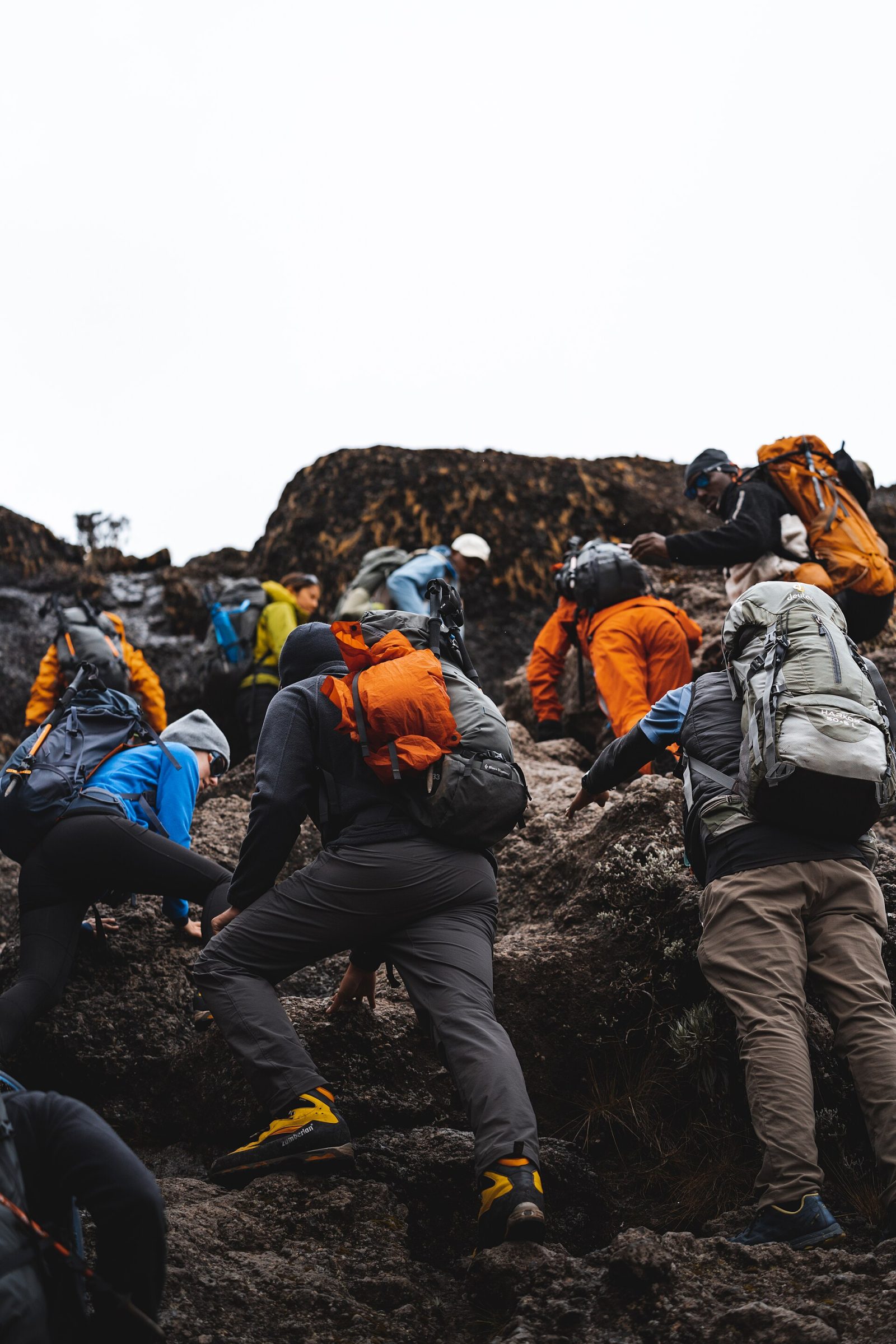 Climbers ascending the Barranco Wall on the Machame Route